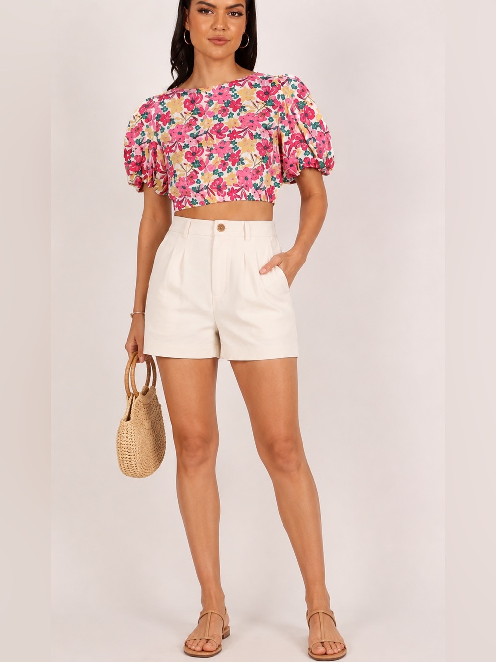 Petal & Pup Pink Floral Puff-Sleeve Crop Top